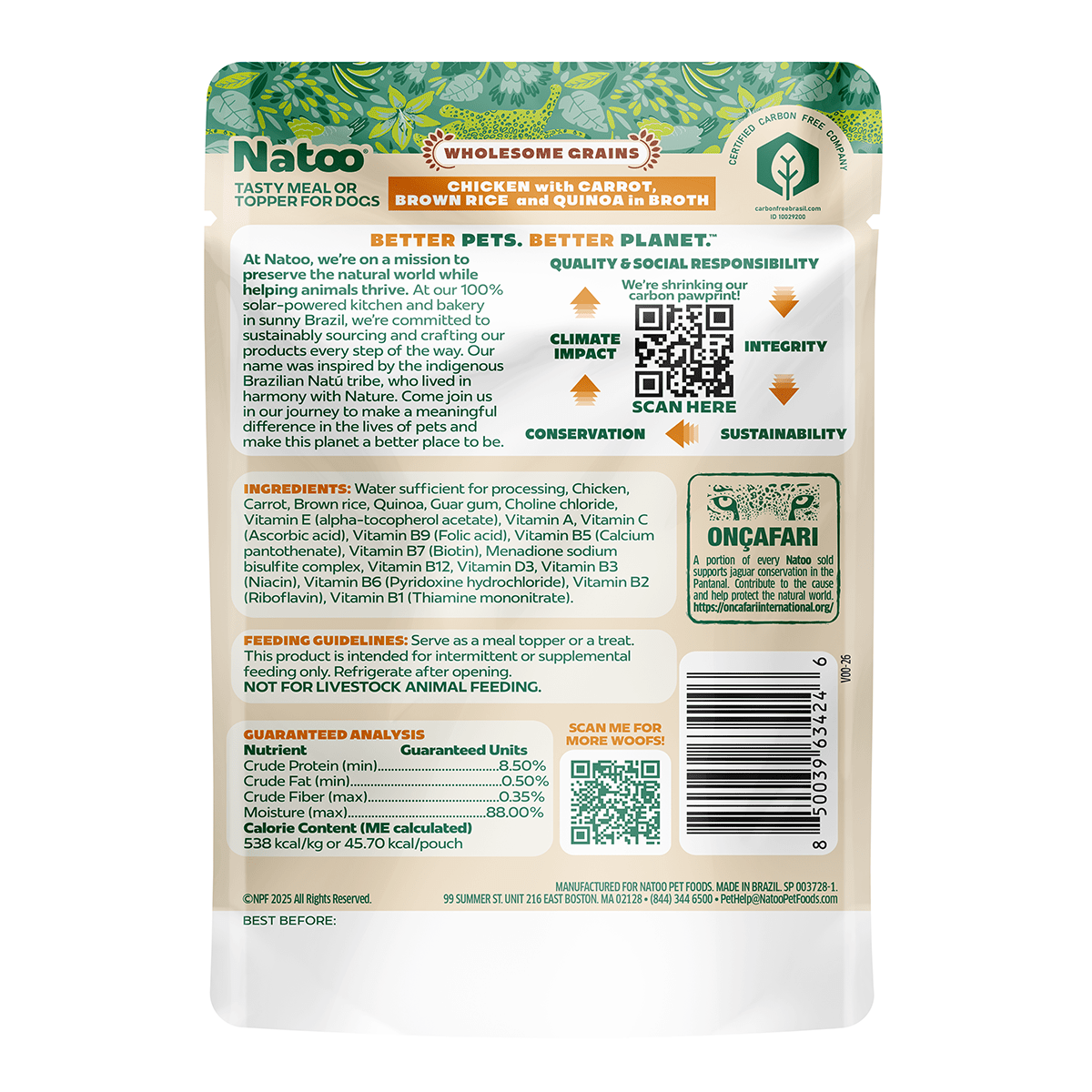 Natoo Chicken, Carrot, Brown rice and Quinoa in broth (20 pack) - Natoo Pet Foods
