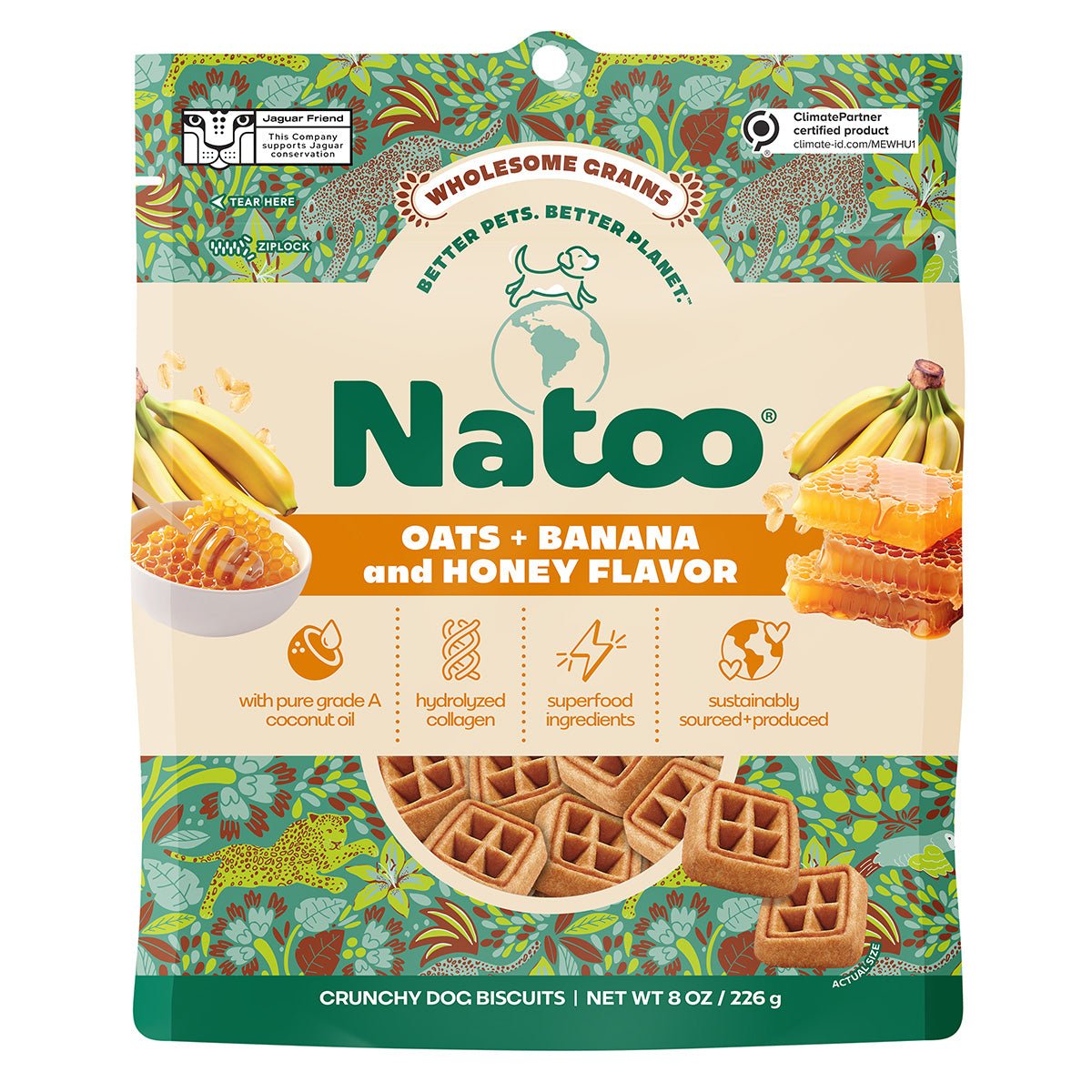 Natoo Crunchy Biscuits – Oats, Banana and Honey Flavor - Natoo Pet Foods